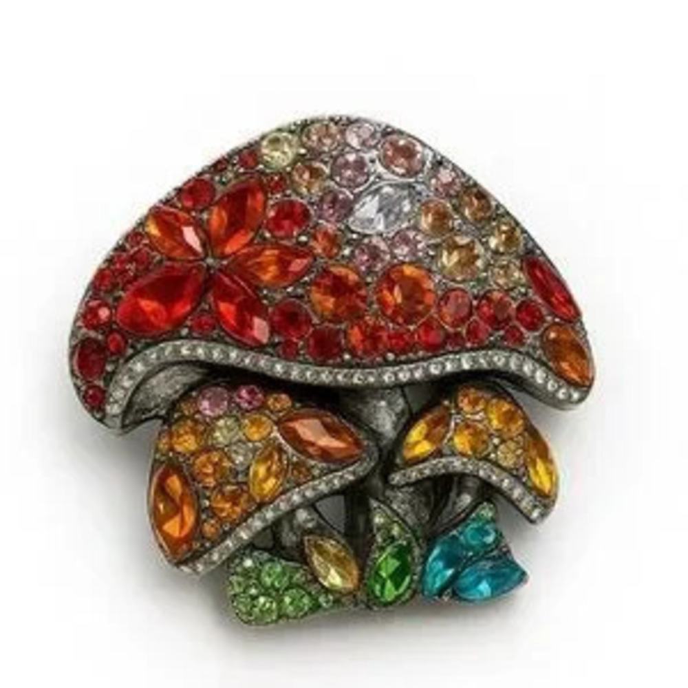 Autmn Breez Vibrant Crystal Mushroom Brooch
